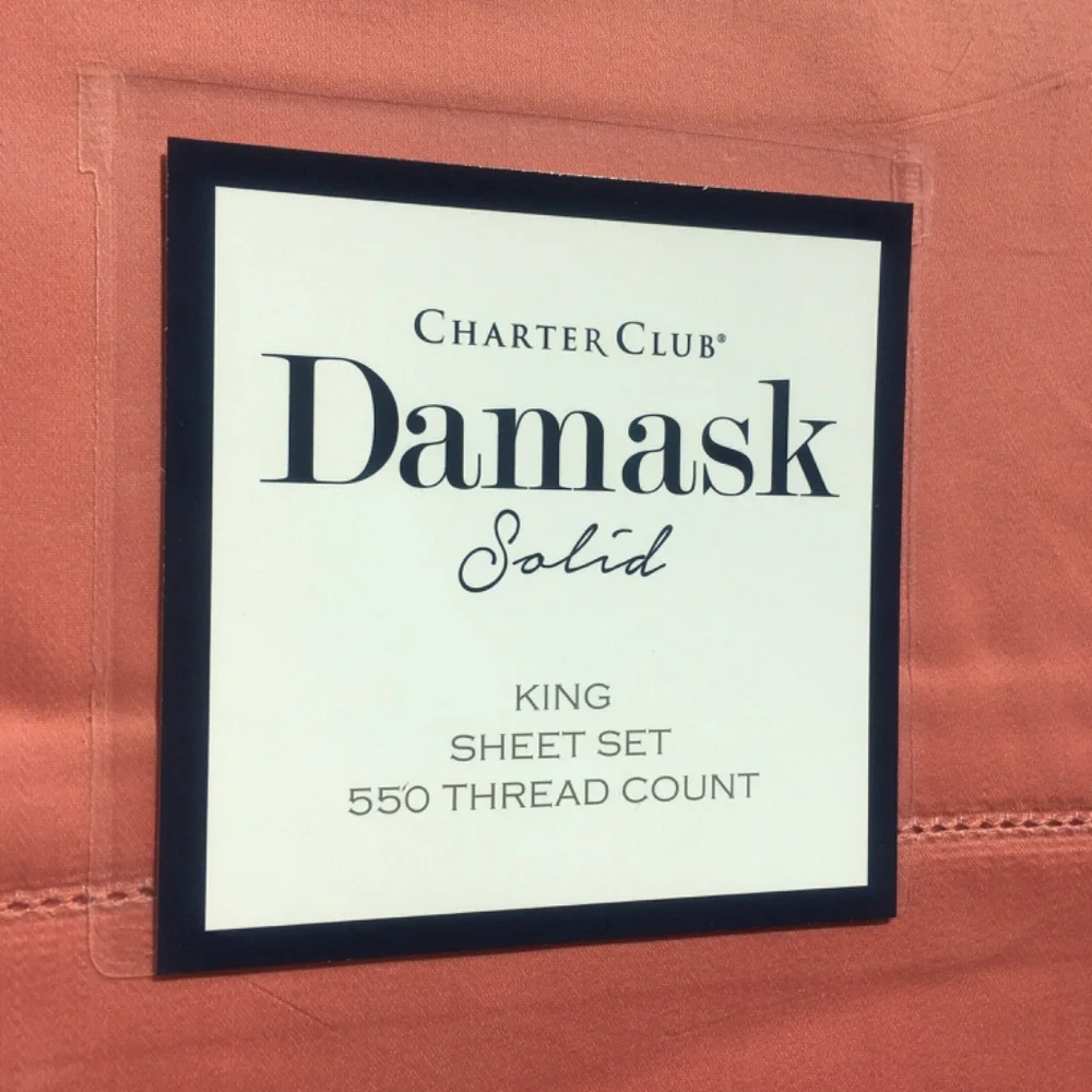 new SOFT POPPY color Charter Club Damask Solid 550 TC 100% Cotton KING Sheet Set